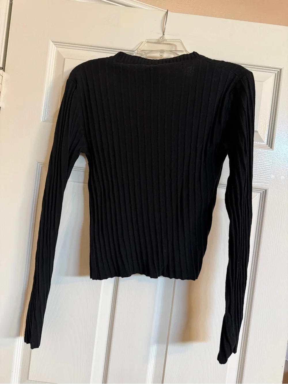 8 BY YOOX Black Ribbed V-Neck Long Sleeve Sweater 100% Cotton Sz S - Picture 4 of 5
